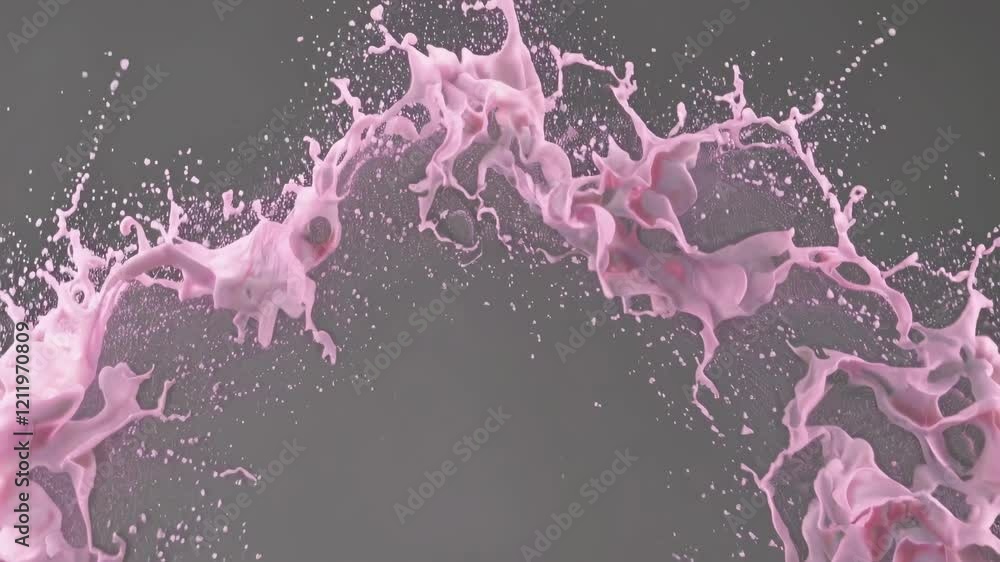 Poster dynamic pink splatter creates artistic patterns on a gray background