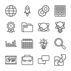 A set of icons for a calendar, a rocket, a globe, a book, a computer