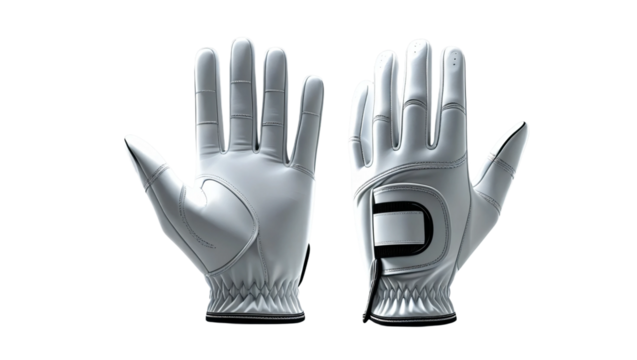 Mockup of a white sporty golf gloves, front and back view on isolated background - Powered by Adobe