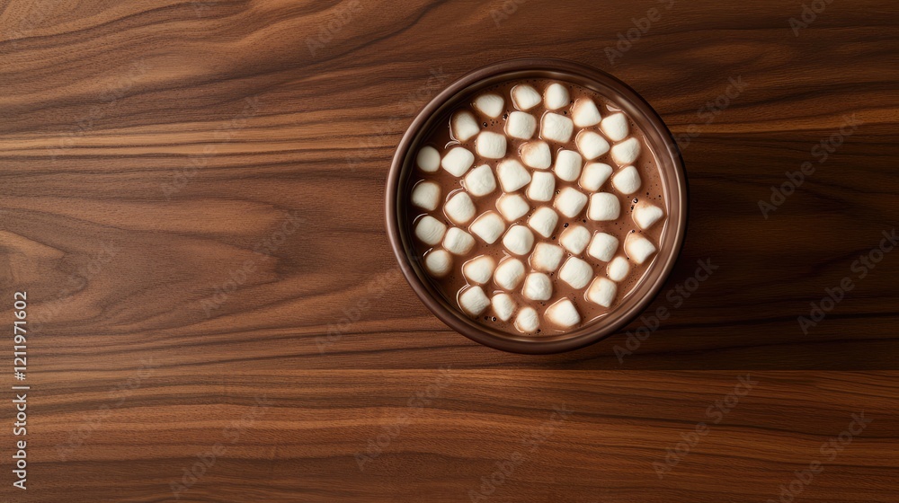 Aufkleber aerial view of a rich brown mug filled with creamy hot cocoa topped with fluffy white marshmallows o