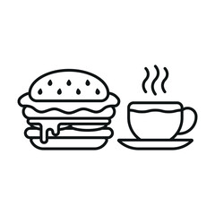 Coffee glass drink and hamburger food icon with a crisp and elegant outline characterized by thin strokes and simplicity, offering versatile usage for web, app, or print media embracing minimalist tre