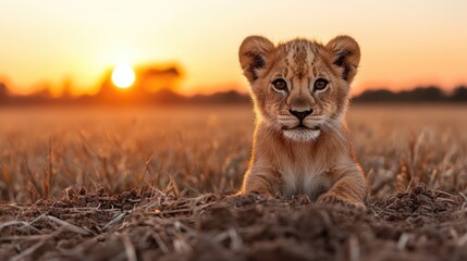 Obraz premium Lion cub sunset savannah Africa wildlife