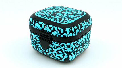 Decorative Square Lunchbox, Teal Design, Studio Shot, Empty