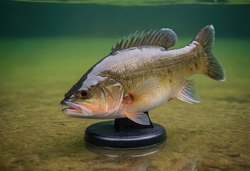 Fototapeta premium A fish that has striking red eyes is gracefully swimming in the water