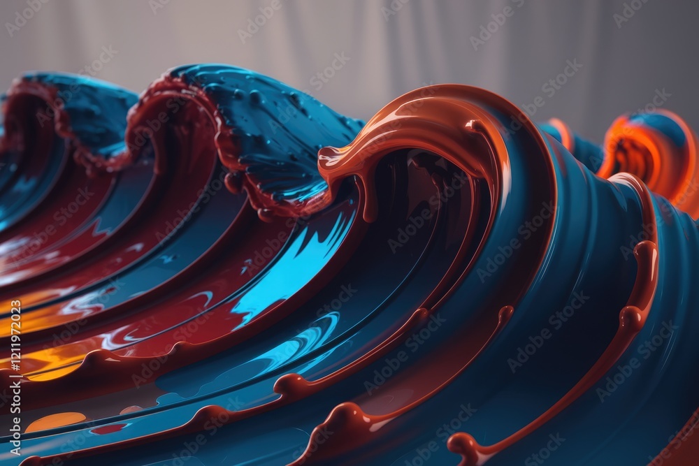 Poster abstract swirling waves of vibrant blue and orange paint, creating a dynamic and mesmerizing visual.