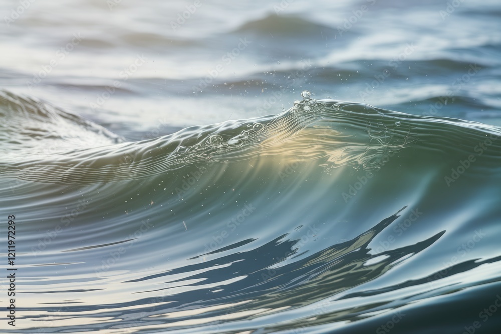 Poster Close-up of a gentle wave crest with sunlight reflecting off the water's surface, creating a mesmerizing effect.