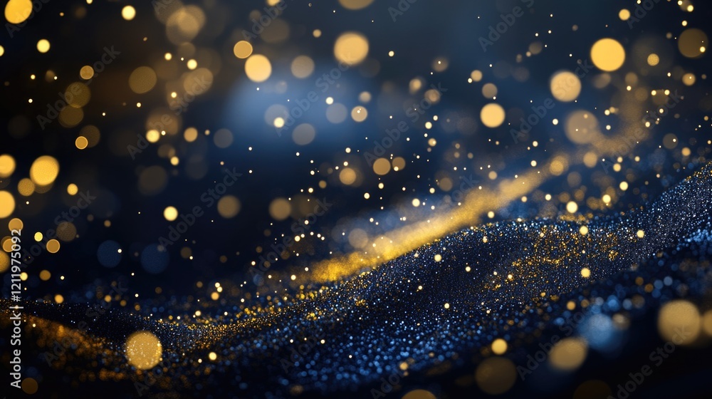 Poster blurry image of a blue and gold background, suitable for various design uses