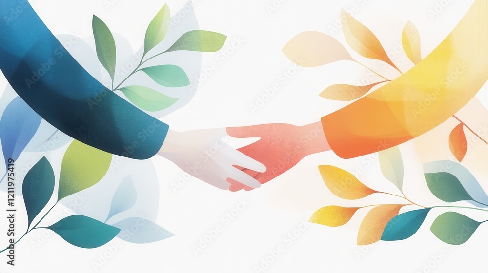 Poster hands reaching out in unity with leaves representing connection and companionship