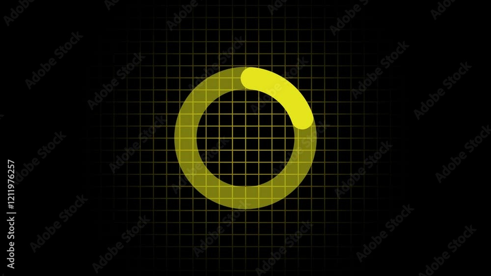 Poster abstract circle loading icon animation on a black background in yellow color.4k video.