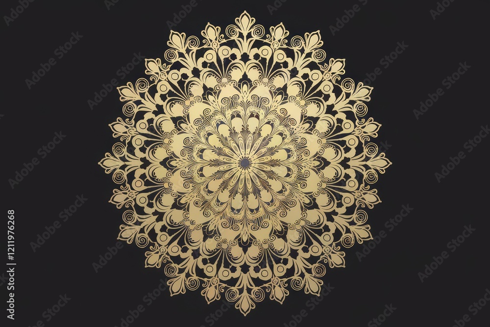 Poster intricate golden mandala design on transparent background, showcasing symmetrical floral patterns an