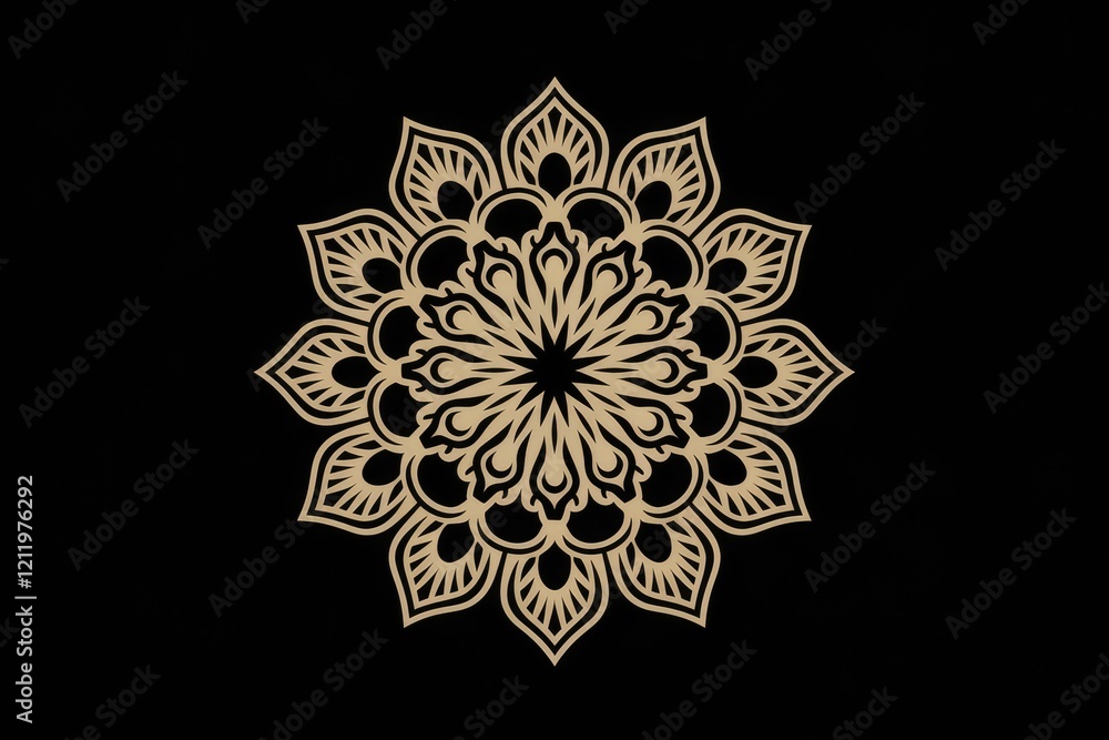 Poster elegant gold mandala design on transparent background, intricate details and symmetrical patterns.