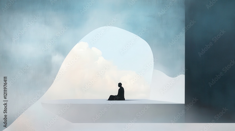 Poster designers contemplate their purpose in an emerging abstract environment of soft colors and ethereal 