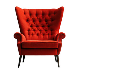 Fototapeta premium Elegant red armchair with tufted upholstery in a minimalistic interior setting