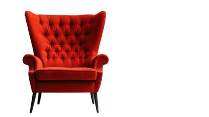 Elegant red armchair with tufted upholstery in a minimalistic interior setting