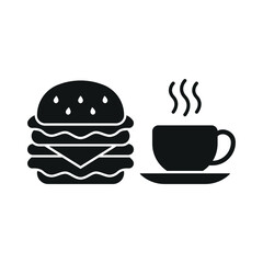 Coffee glass drink and hamburger food icon with a crisp and elegant outline characterized by thin strokes and simplicity, offering versatile usage for web, app, or print media embracing minimalist tre