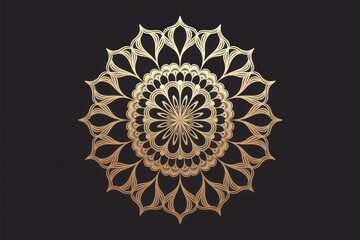 Intricate gold mandala design on a transparent background, showcasing circular symmetry and ornate detailing.