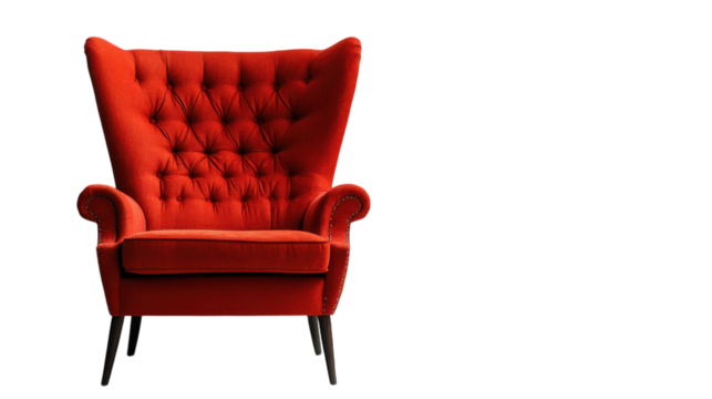 Elegant red armchair with tufted upholstery in a minimalistic interior setting