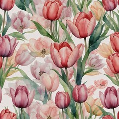 Obraz premium A dreamy watercolor background featuring tulips in soft pink hues.