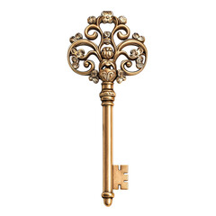 Vintage Ornate Key with Intricate Design Isolated on transparent background