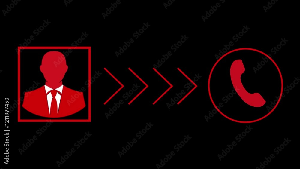 Poster abstract phone calling animation on black background in red color. 4k motion graphics animation.