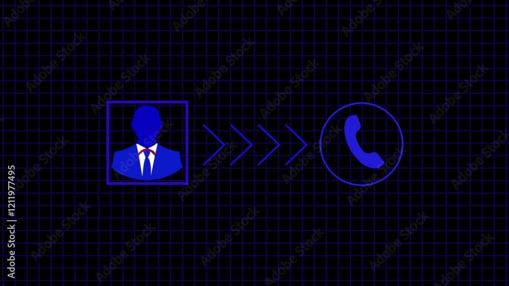 Poster abstract phone calling animation on black background in blue color. 4k motion graphics animation.