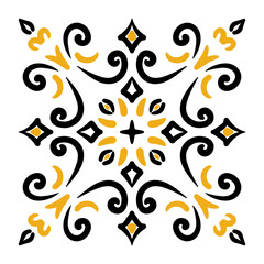 Tile pattern with unique design with elegant swirls and bold shapes in black and yellow. vector illustration