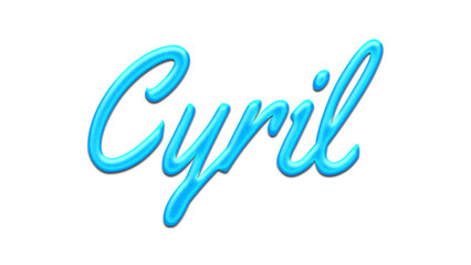 Glowing blue effect of name Cyril on white background.
