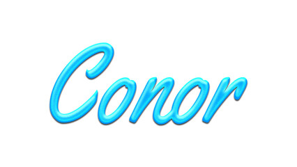 Glowing blue effect of name Conor on white background.