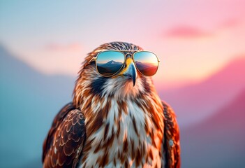 Stylish Falcon Wearing Sunglasses at Sunset