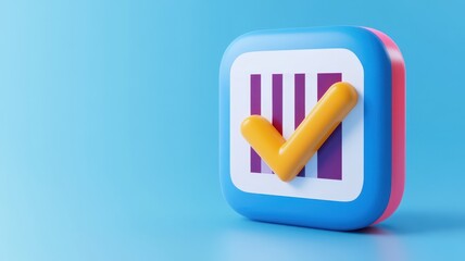 Purchase Order confirmation concept. 3D checkmark icon on a colorful background representing success.