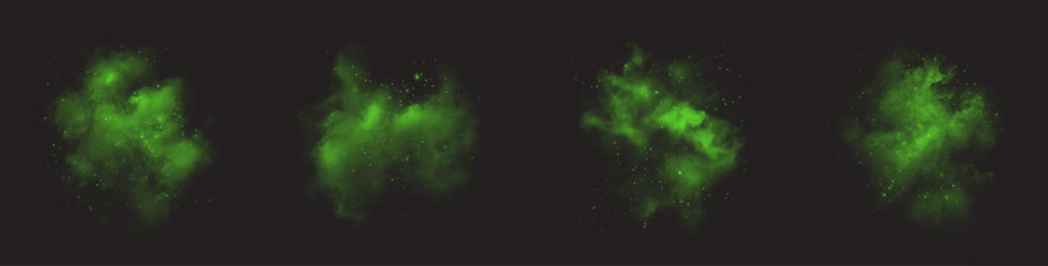 fantastic smoky background with glowing green vapor, twinkling stars, and shimmering particles. Enchanting magic mist with stardust and glitter, creating a mystical and dreamy atmosphere. Vector illus © Sergey