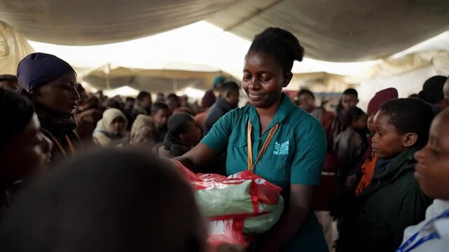 Community Members Gather for Distribution of Essential Supplies in a Local Relief Event