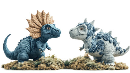 Fototapeta premium Set of Stuffed Dinosaurs on a Transparent Background Generative AI