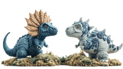 Set of Stuffed Dinosaurs on a Transparent Background Generative AI