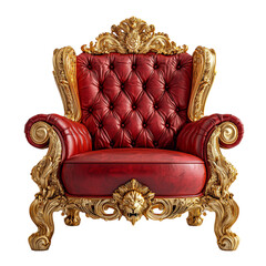 Luxurious Red Antique Armchair with Gold Accents Isolated on transparent background