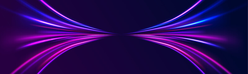 Light trail wave, fire path trace line, car lights, optic fiber and incandescence curve twirl. Big data traffic visualization, dynamic high speed, png, effect. Vector glowing lines air flow effect.  © ANATOLII