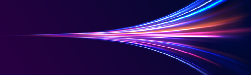 Light trail wave, fire path trace line, car lights, optic fiber and incandescence curve twirl. Big data traffic visualization, dynamic high speed, png, effect. Vector glowing lines air flow effect.  © ANATOLII