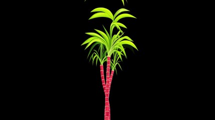 Illustration of a sugar cane plant with red bark on a dark background