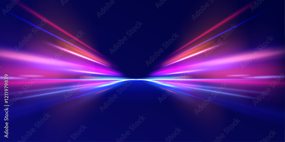 Poster horizontal speed lines connection vector background. futuristic dynamic motion technology blue glowi