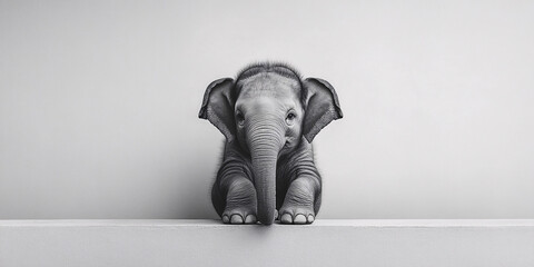 A captivating monochrome portrait of an adorable baby elephant.