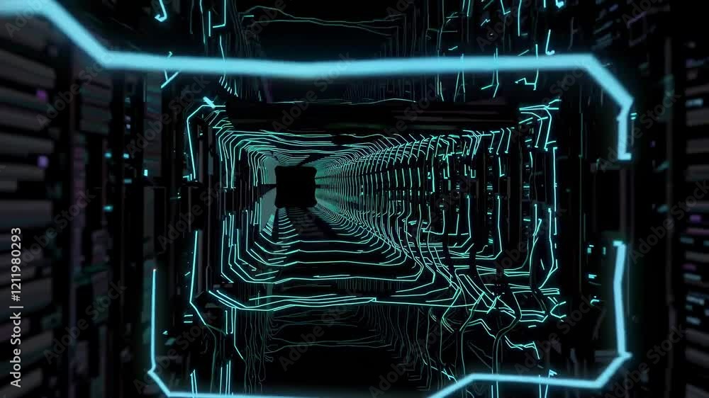 Leinwandbilder Neon tunnel with vibrant light patterns showcasing dynamic digital movement and futuristic atmosphere