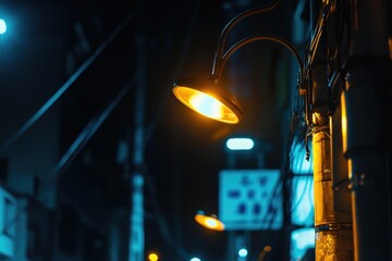 A street light standing on a pole, useful for urban and cityscape images
