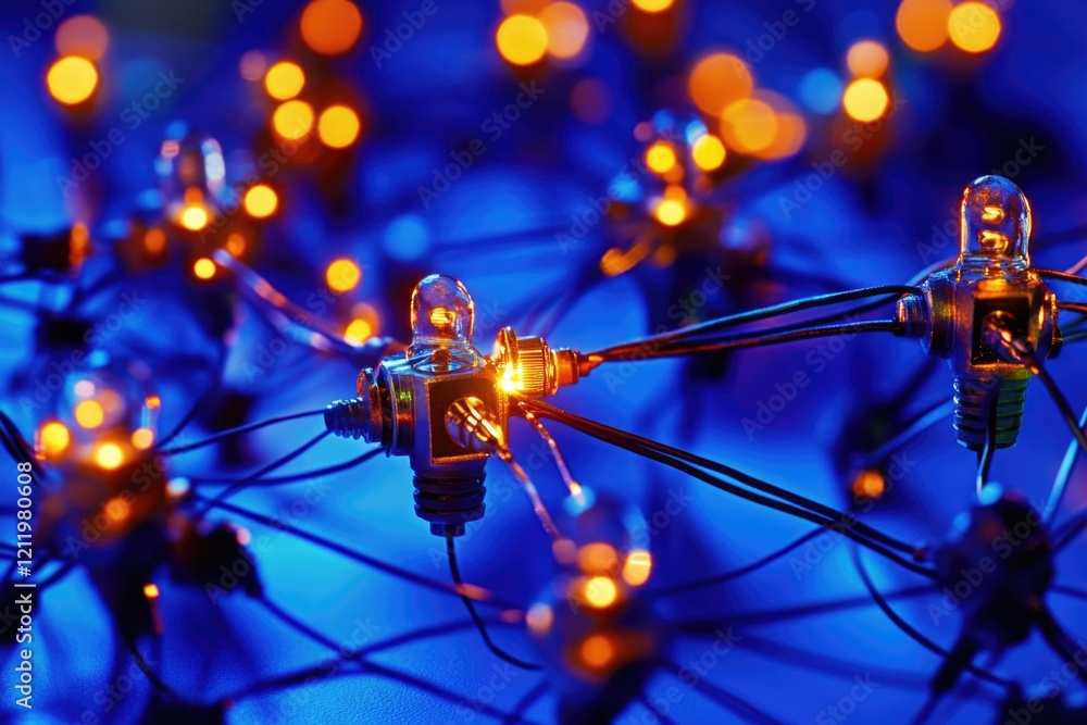 Poster a collection of lights connected by wires, ready for use or decoration