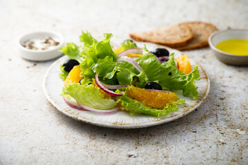 Orange salad with olives and red onion