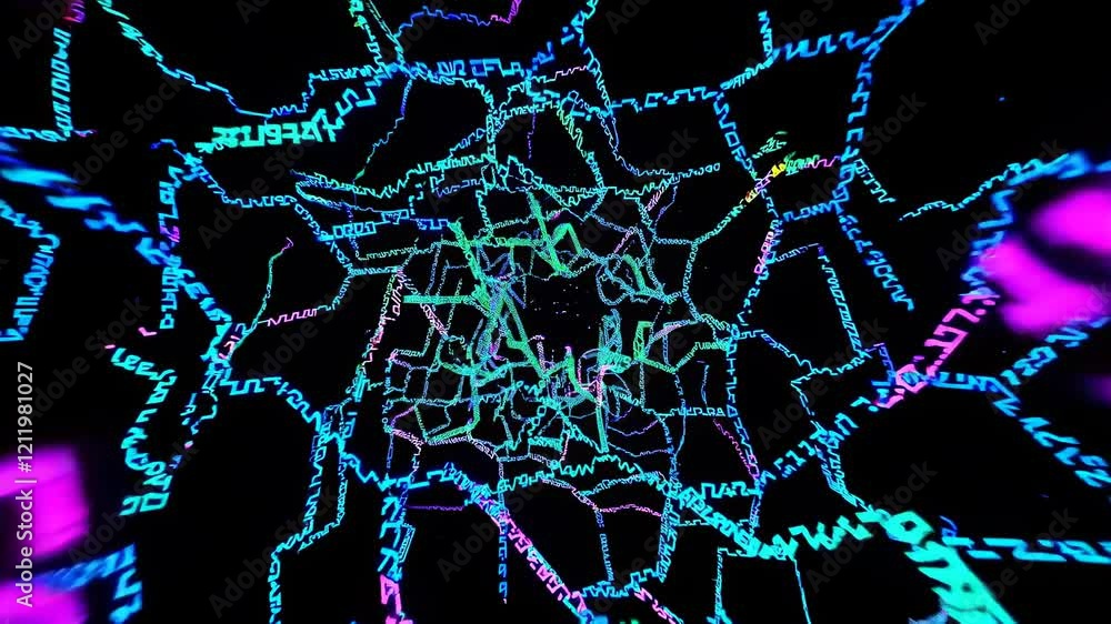 Poster exploration of digital data flowing through a vibrant virtual tunnel at high speed