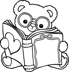 Valentine Bookish Teddy Bear Reading Love Book coloring image