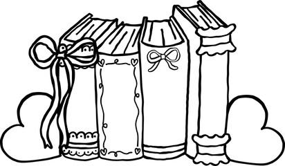 Retro Valentine Book Stack with bookend heart shape coloring image