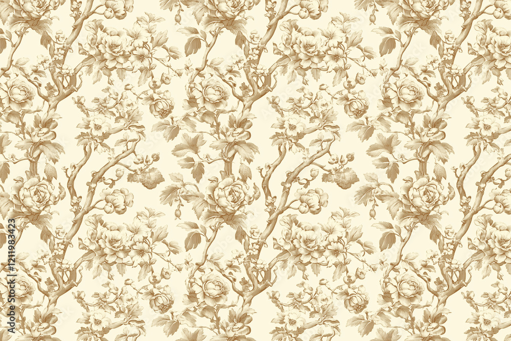 Poster floral toile tapestry pattern. vintage botanical wallpaper pattern. background image. created with g