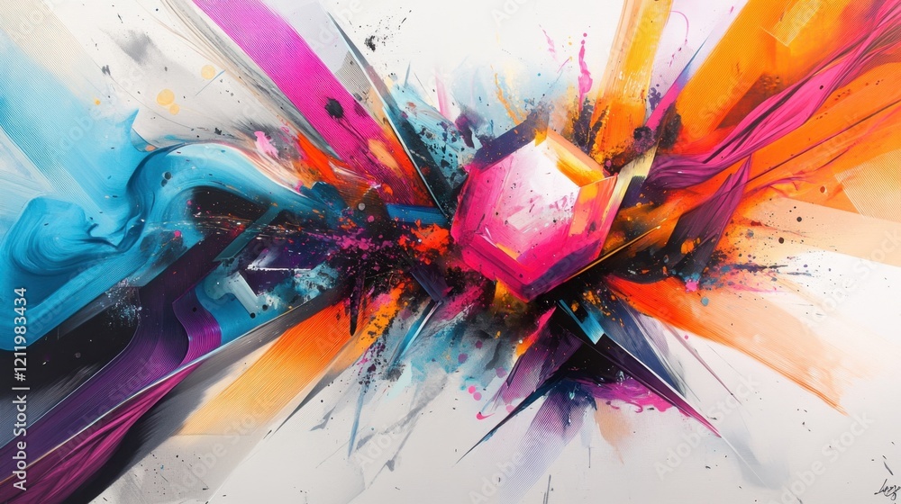 Poster vibrant abstract explosion of colorful patterns and geometric shapes