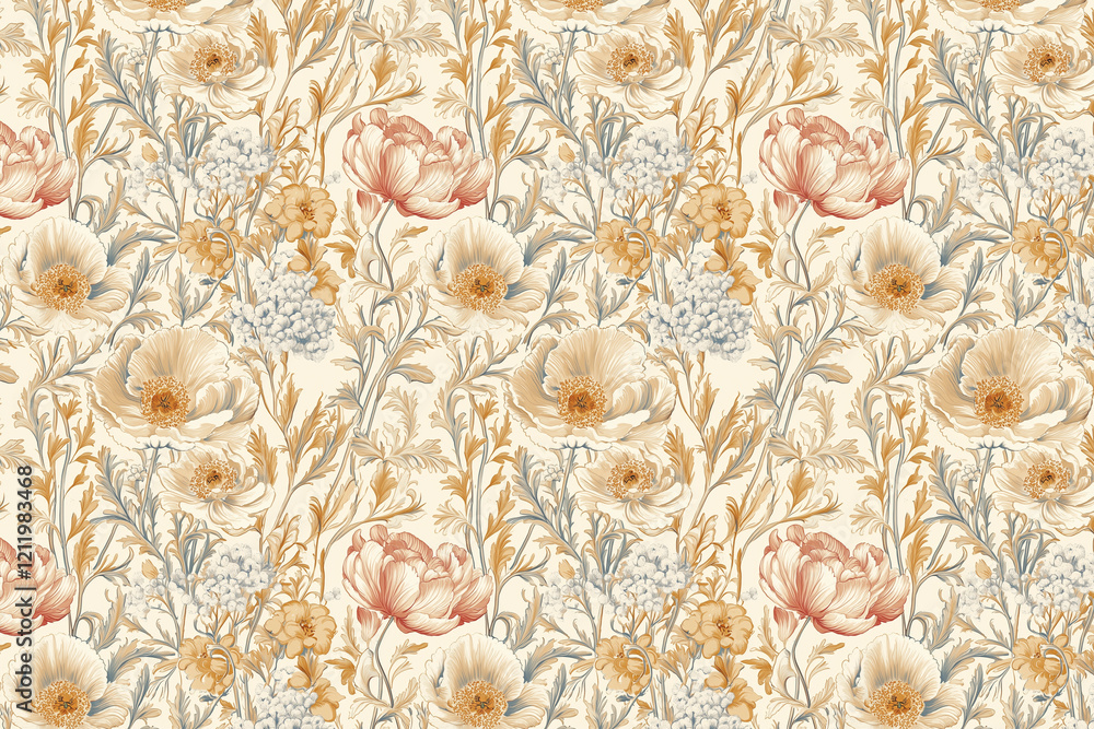 Poster floral toile tapestry pattern. vintage botanical wallpaper pattern. background image. created with g